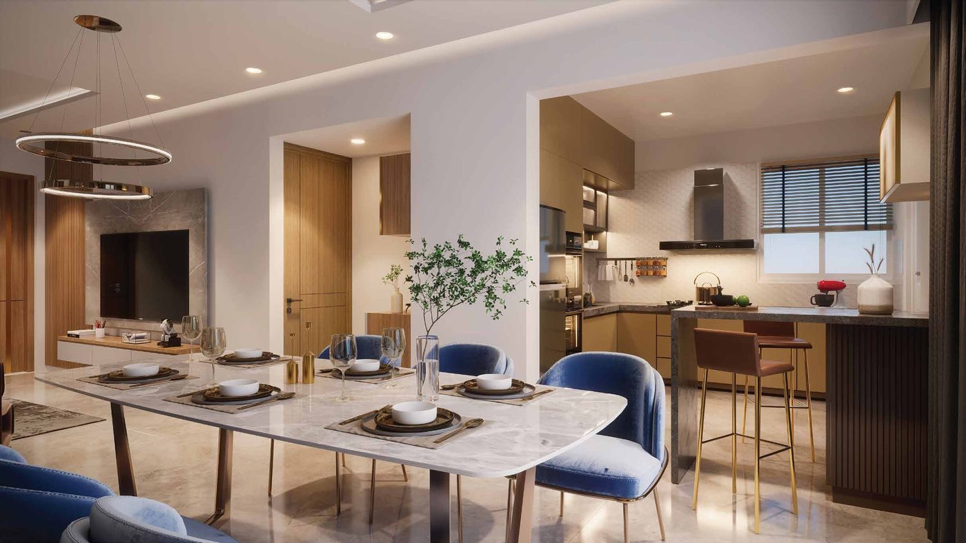 Dining & Kitchen at Courtyard of Life, Kodathi, Bengaluru (artist's impression)