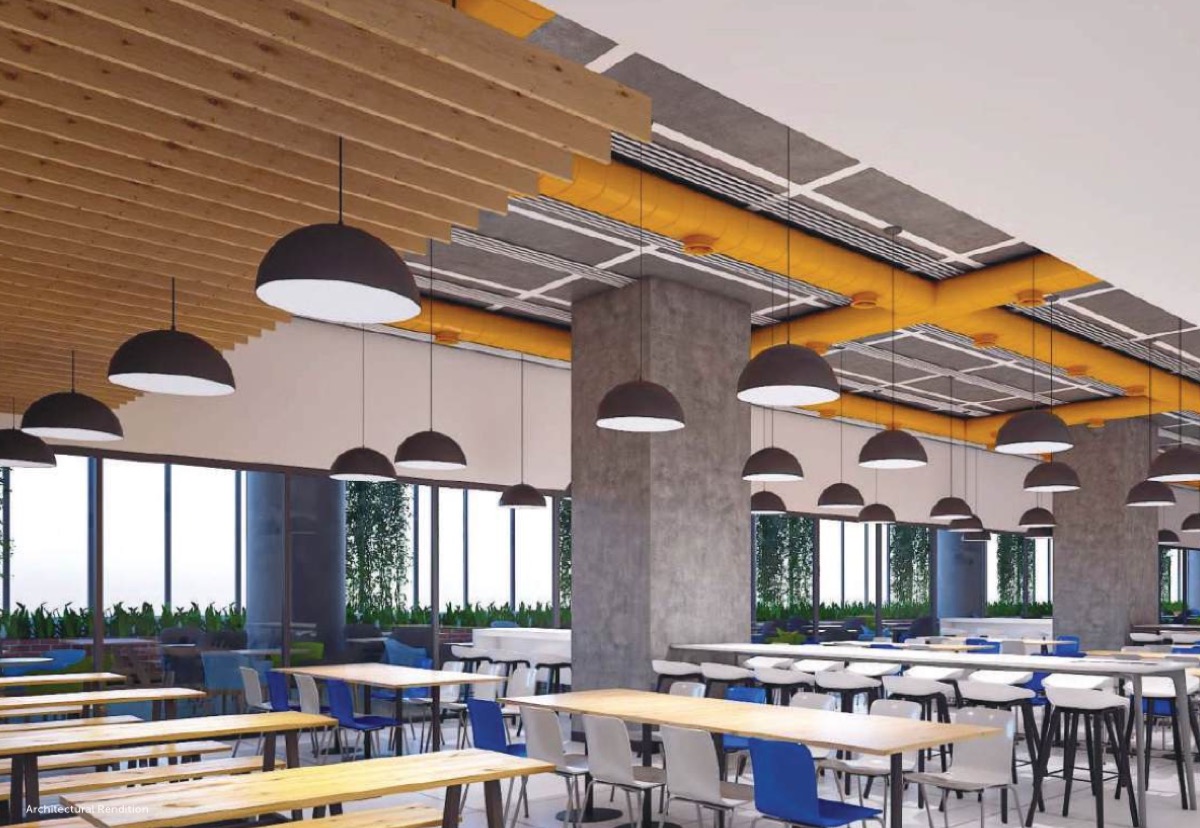 EON Hyderabad — the alfresco-style food court with garden views
