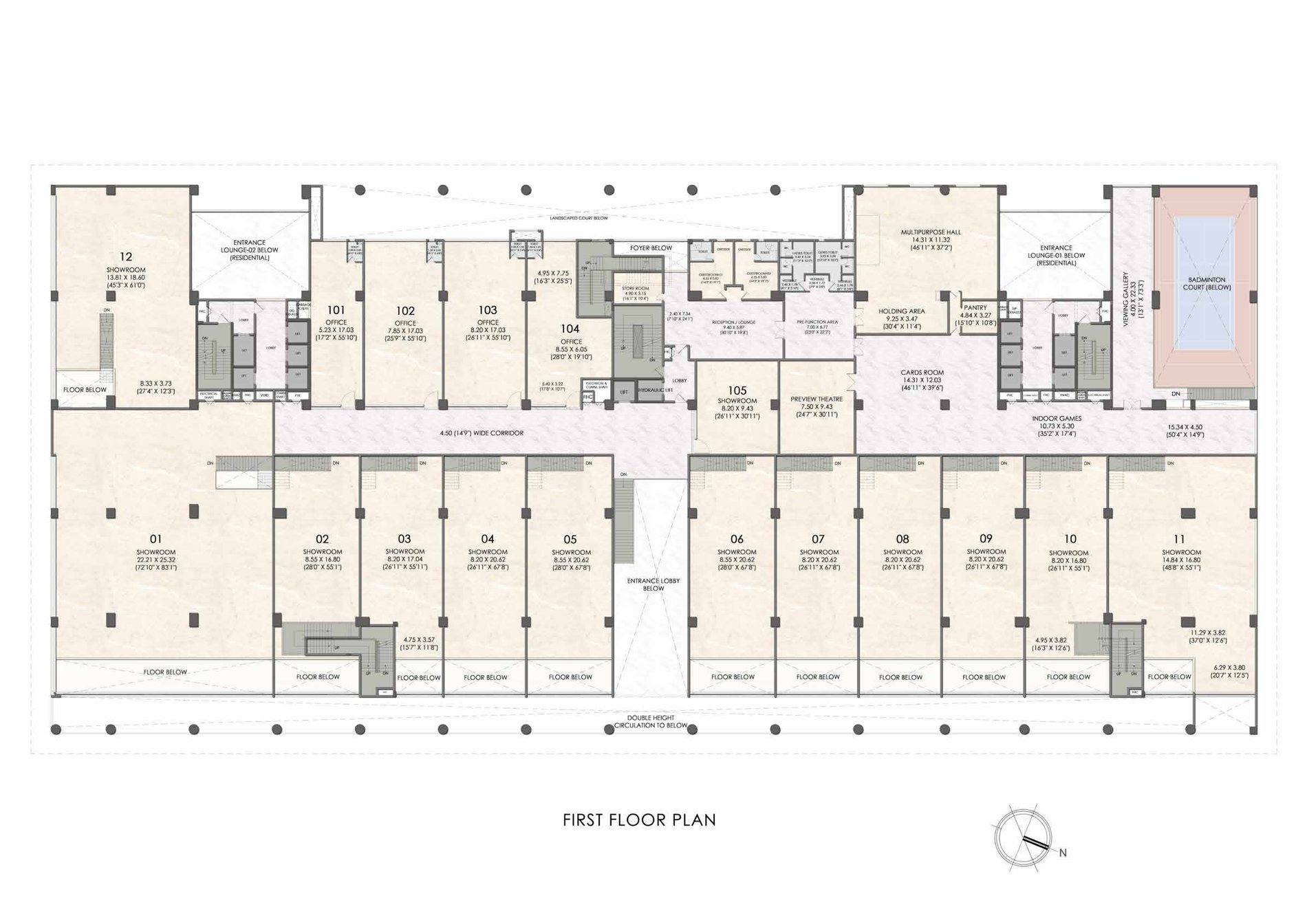 Kalpataru Avante — first floor plan showing first-floor showrooms and offices