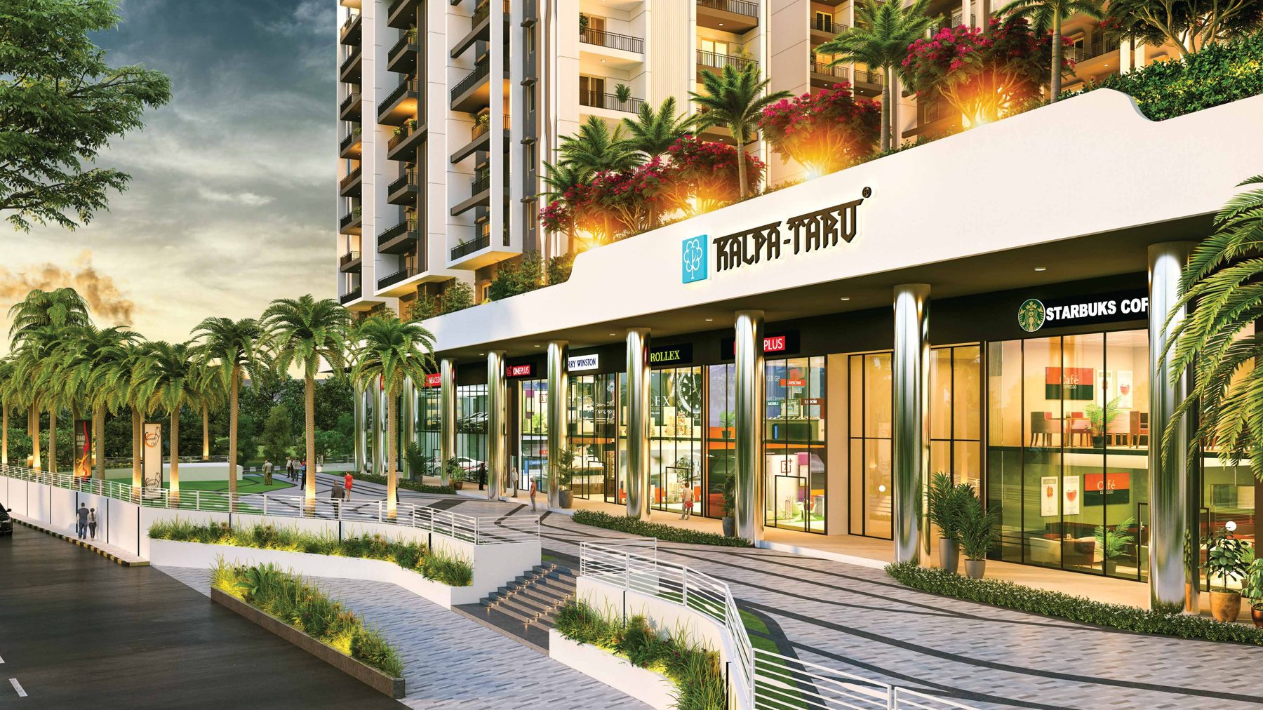 Kalpataru Avante — daytime view of the landscaped retail streetscape and storefronts (artist’s impression)