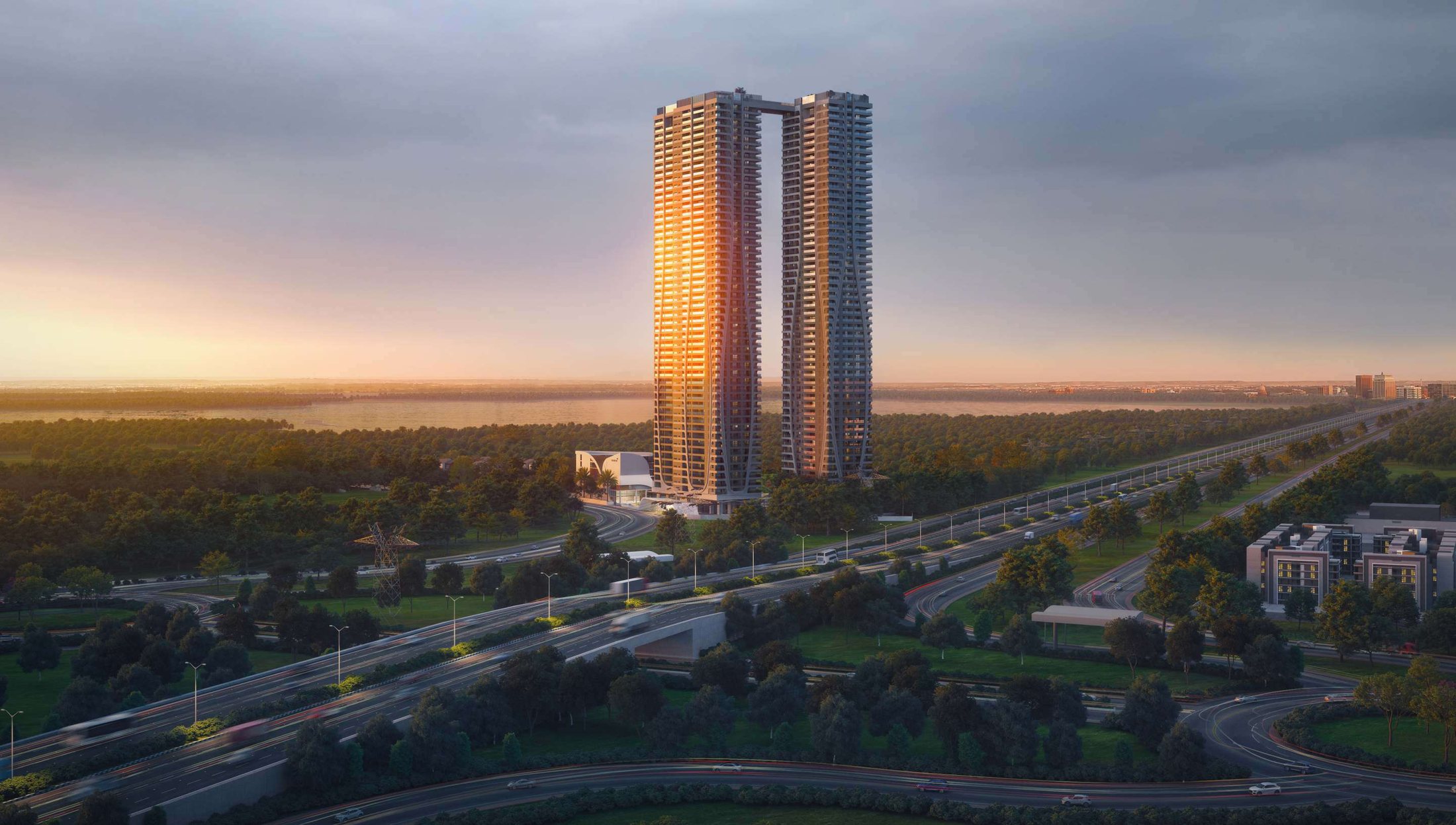 Towards greatness — the towers against the western skyline