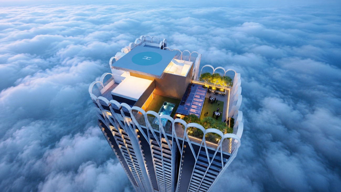 Navanaami One rooftop sky deck — infinity sky pool, garden and helipad above the clouds at Kokapet (artist's impression)