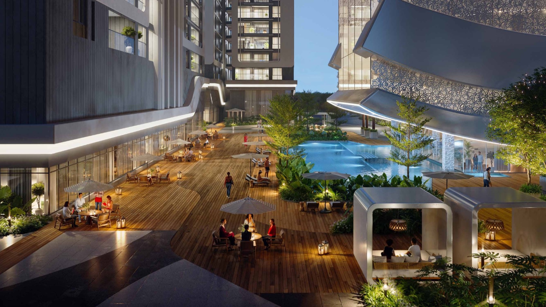 Landscaped podium pool and outdoor amenities at One by MSN — artist’s impression