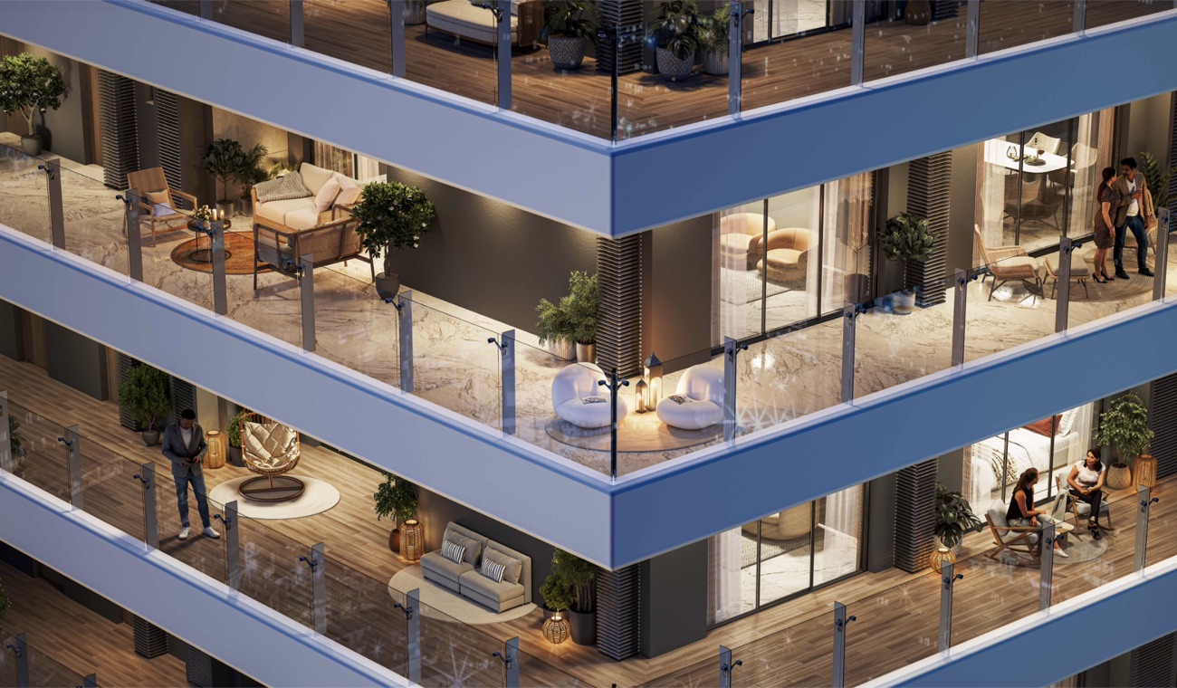 Skyven — 270° L-shaped corner balcony with panoramic city views (artist’s impression)