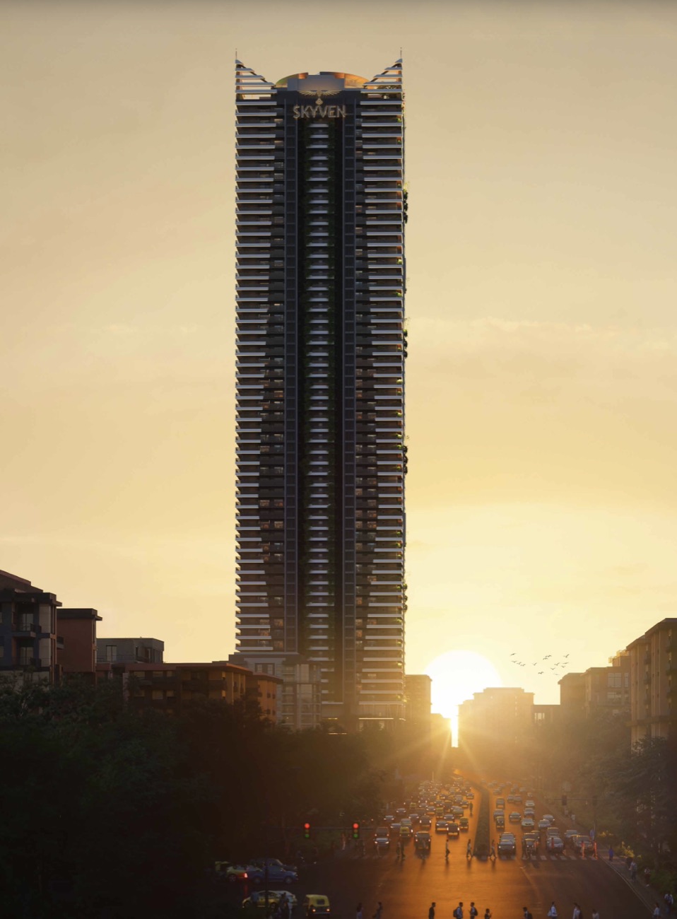 Skyven — sunset views over Gandipet, Neopolis and the ORR from a sky residence (artist’s impression)