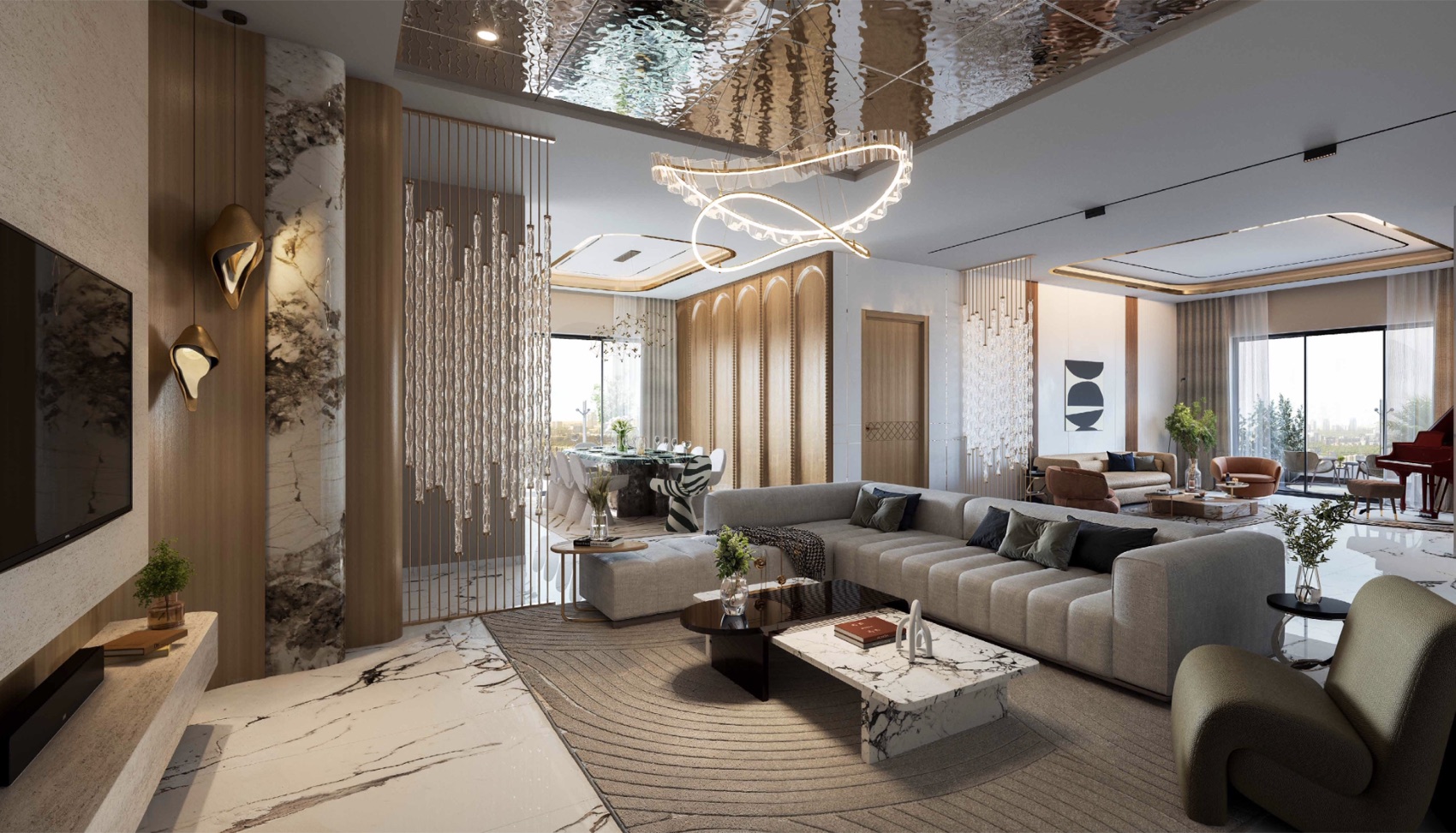 Skyven — luxury 4 BHK residence living area framed by floor-to-ceiling glazing and L-shaped balconies (artist's impression)