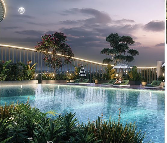 Terrace Pool at Dusk at Zuari Gangothri Tribhuja, Kollur (artist's impression)